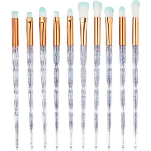 10pcs Glitter Crystal Makeup Brush Set Diamond Professional Highlighter Brushes Concealer Make Up Mermaid Brush Pincel Kit Tools