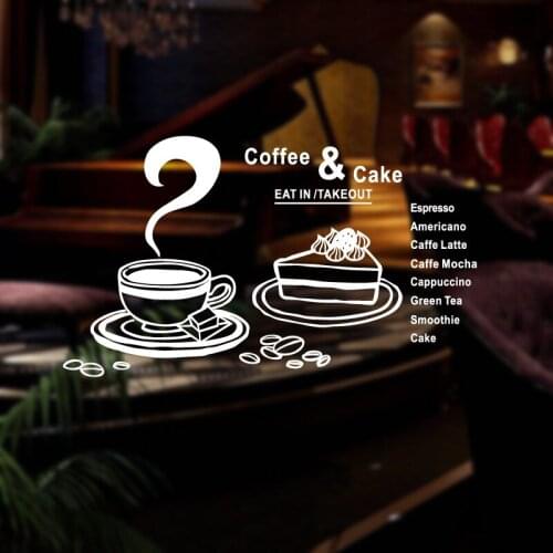 Coffee Shop Sticker Bean Milk tea Decal Cafe Cup Vinyl Art Wall Decals Decor Mural Decoration Break Coffee Glass Decals CA1010
