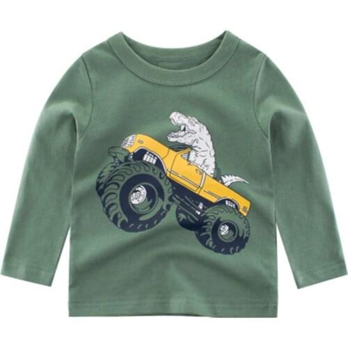 2019 New ChildrenS Clothing Boy Long Sleeve T-Shirt Baby Long Sleeve Top Green Dinosaur Pattern Boy Long Sleeve T-Shirt