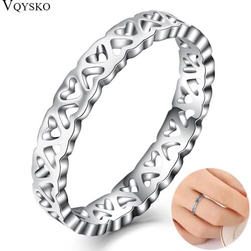 New Fashion Stainless steel Minimalist Glossy Hollow Love Heart Rings For Women Wedding Rings anillos mujer