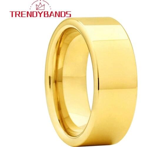 8MM Gold Tungsten Carbide Engagement Rings Wedding Bands For Men Women Pipe Cut Polished Shiny Comfort Fit