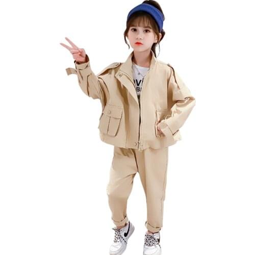 Clothes For Girls Solid Color Childrens Clothes For Girls Jacket + Cargo Pants Outfit For Girls Casual Style Kids Clothing