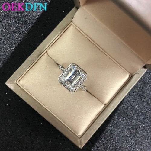 OEKDFN 100% S925 Sterling Silver Ring For Women Luxury 8*10MM White Yellow Red Blue Zircon Gemstone Wedding Jewelry Rings Gift