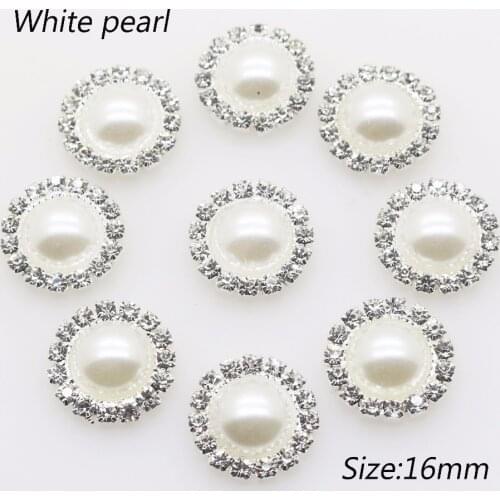 Wholesale 50pcs/lot 16mm (White/Ivory) Silver Flatback Pearl Rhinestone Buttons Wedding dress invitation hair decoration