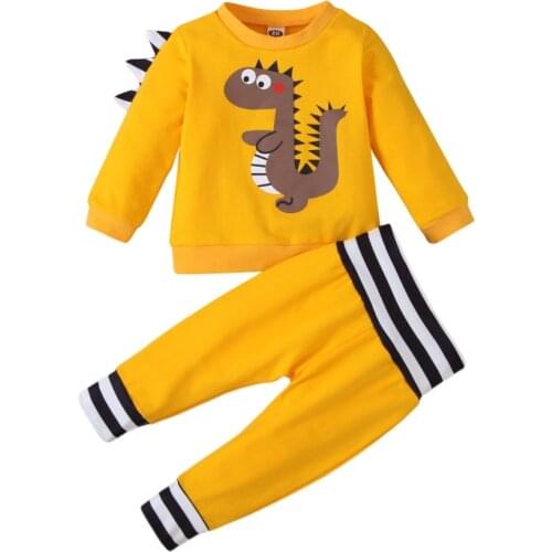 Autumn Suits For Cute Baby Boy Yellow Cute Baby Boy Outfits Dinosaur Printed Cute Baby Boy Clothes Set Fashion Infant Costume