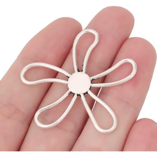 15 x Tibetan Silver Large Hollow Open Flower Charms Pendants for Necklace Jewelry Making 42x42mm
