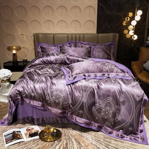 Luxury Satin Jacquard Silk Cotton Euro Wedding Bedding Set Soft Silky Double Duvet Cover Set Bed Linen Fitted Sheet Pillowcases