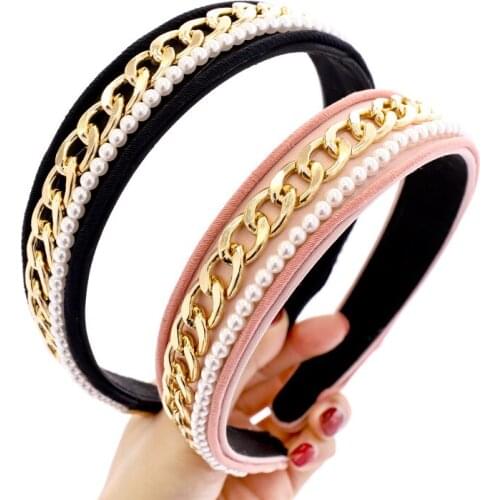 Christmas Vintage Braided Metal Chain Pearl Bezel Hairband Women Leopard Turban Headband Girls Hair Accessories Opaska Do Wlosow