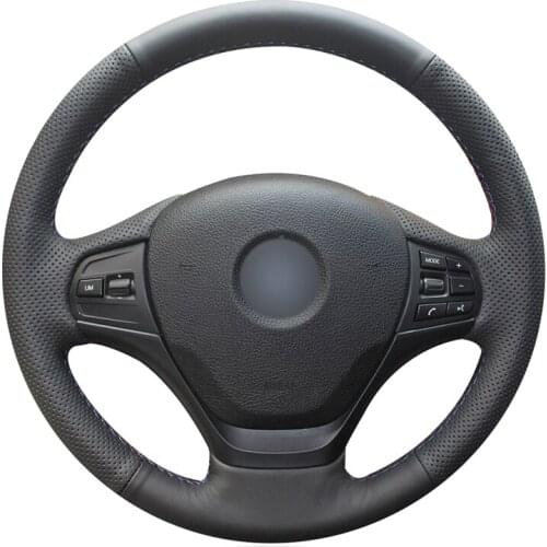 Hand-stitched Black Artificial Leather Car Steering Wheel Cover for BMW F30 F31 F34 F20 F21 F22 F23 2014 2015 2016 2017-2019