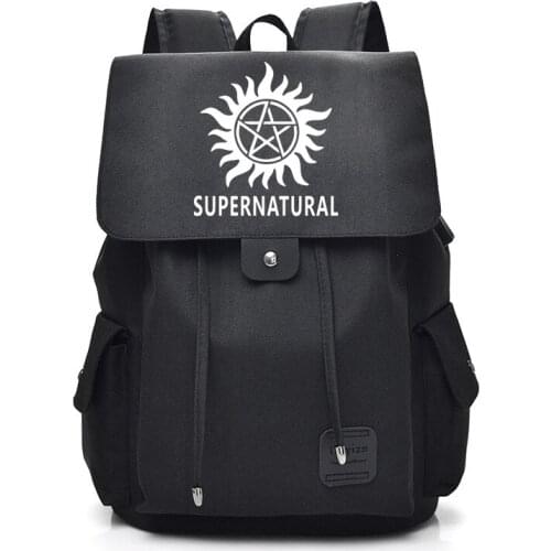 Supernatural USB Port Backpack Bag Zipper Messenger School Students Book Daypack Large Capacity Boy Travel