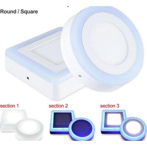 LED Double Color Panel Light 9W/16W/24W Round/Square Surface Mounted Downlight lighting Led ceiling down AC85-265V Free Shipping