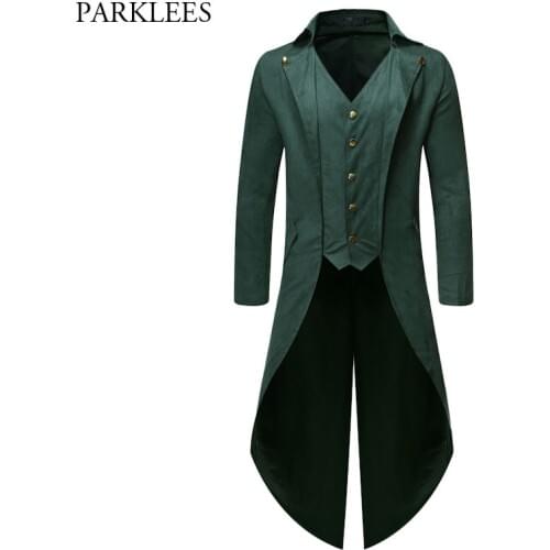 Dark Medieval Vintage Steampunk Costume Halloween Party Cosplay Halloween Costume For Men Victorian Punk Style Tailcoat Costume