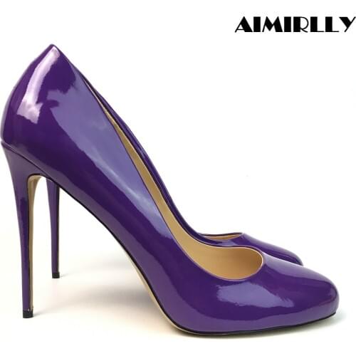Women‘s Shoes Round Toe High Heels Pumps Ladies Formal Evening Party Wedding Dress Shoes Purple Sexy Heels Slip On Aimirrly