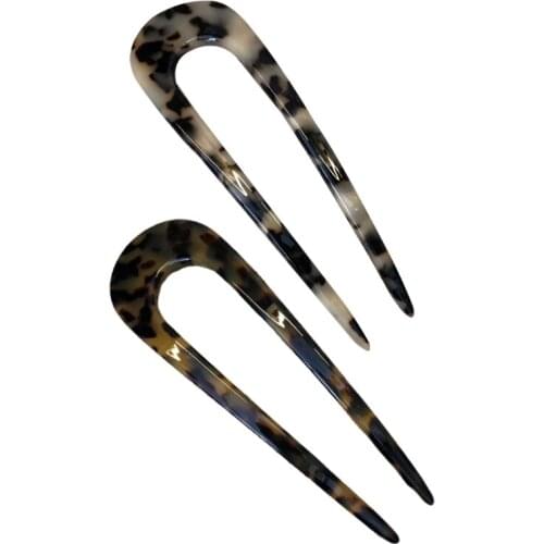 U Shaped Hair Pin Fork Sticks with 2 Prongs French Style Vintage Acetate Tortoise Shell Hairpins Updo Chignon Pin for Women Girl