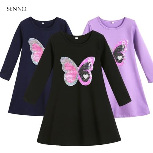 Spring Autumn Girls Dress with Reversible Sequin Kids Clothing Fashion Cotton Glitter Girl Dresses Mother Mom And Daughter Dress