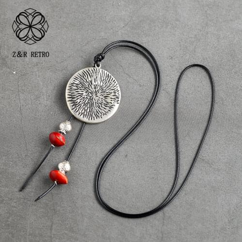 Vintage Jewelry Long Necklace for Women Pendant & Necklaces Wood Beads Black Rope Chain Chokers Suspension Jewellery Metal Alloy