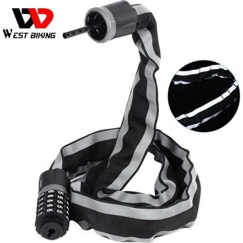 WEST BIKING Bike Lock 5 Password Digital Security Anti-Theft Chain Lock Motorcycle Bicycle Accessories Motorcycle Bicycle Lock