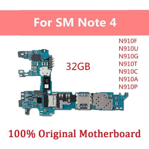 Factory Unlocked for Samsung Galaxy Note 4 N910F Motherboard 32gb Original Unlocked Europe Version LogicBoard With Full Chips