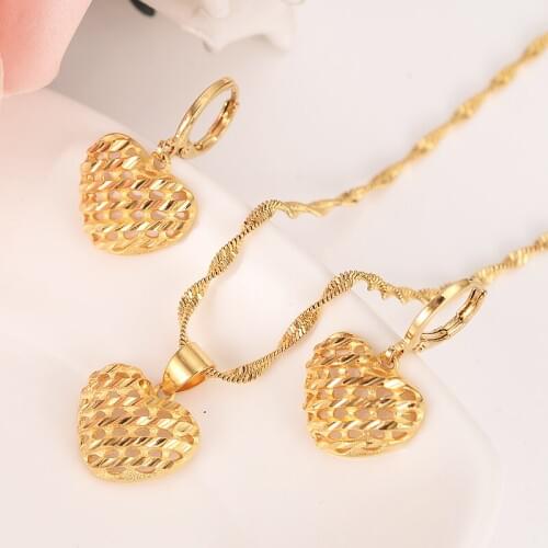Gold heart Necklace Earring Set Women Party Gift heart Jewelry Sets daily wear mother gift DIY charms women girls Fine Jewelry