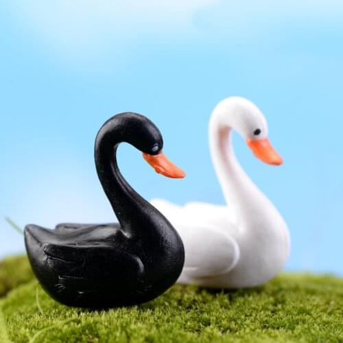2PCS Miniature Crafts White Black Swan Garden Doll House Ornament Figurine Plant Pot Mini Fairy Garden Decoration Resin Crafts