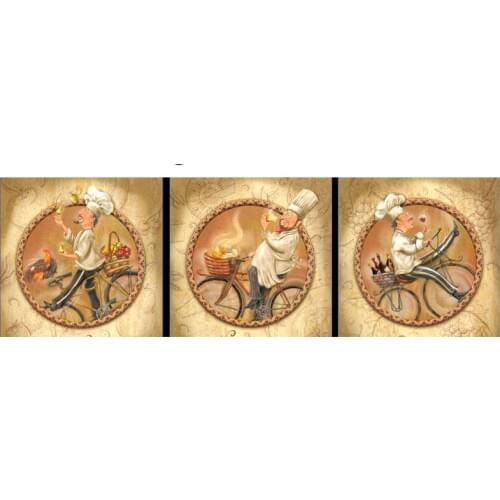3pcs Kitchen Chef Diy Chef bicycle 5d diamond painting square&round drill, diamond pasted cross stitch resin crafts Needlework
