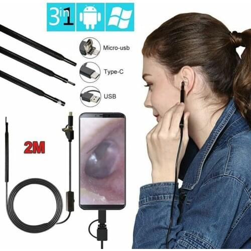 3In1 Ear Cleaning Endoscope USB 5.5mm Visual Earpick HD Camera Spoon Otoscope Dust Bellow Endoscope Cameras Type-C Converter New