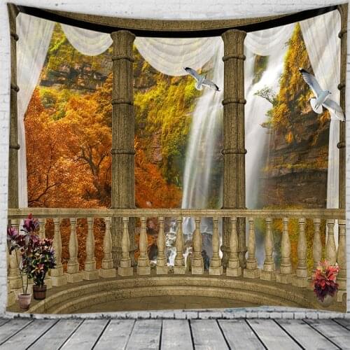 3D waterfall outside window decoration tapestry hippie wall bohemian style decoration tapestry bedroom dormitory wall tapestry