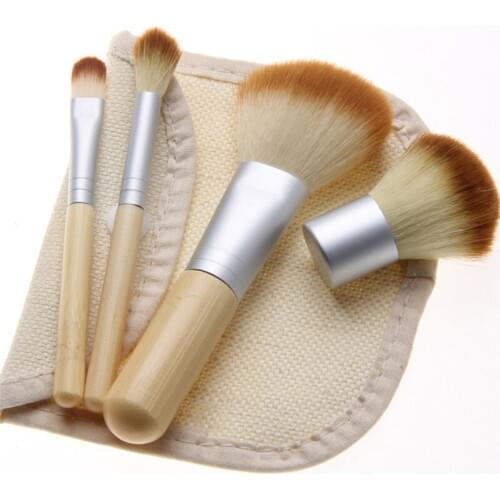 4PCS/Set Bamboo Makeup Brush Foundation Brush Make-up Brushes Cosmetic Face Powder Brush For Makeup Beauty Tool With Bag