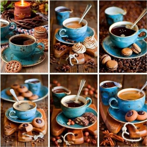 Diamond Painting Full Drill Coffee Cup Dessert 5d Diamond Embroidery Mosaic Landscape Picture Restaurant Coffee Art Decor