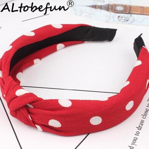 ALTOBEFUN Lady Fabric Knotted Headband Female Wide-brimmed Chiffon Dot Hair Accessories Womens Cute Hair Band TC051