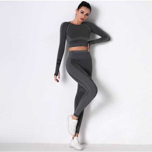 Seamless Women Yoga Set High Waist Leggings Sports Suits Athletic Wear Sports Workout Clothes Long Sleeve Crop Top Short Suits