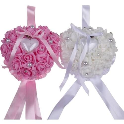Heart-shape PE Foam Rose Flowers Valentines Day Gift Romantic Ring Box Wedding Jewelry Case Ring Pillow Cushion Holder