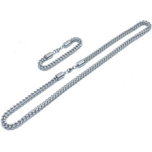 Double Cuban Link Necklaces Stainless Steel Chains For Men Women Square Bracelet Necklace Jewelry Gifts 7MM