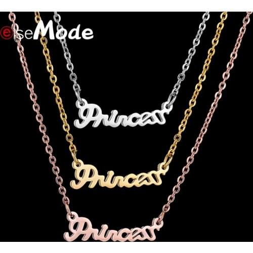ELSEMODE You Are My Princess Letter Lover Rose Gold Long Necklace Pendant for Women Girl 316 L Stainless Steel Jewelry Gift