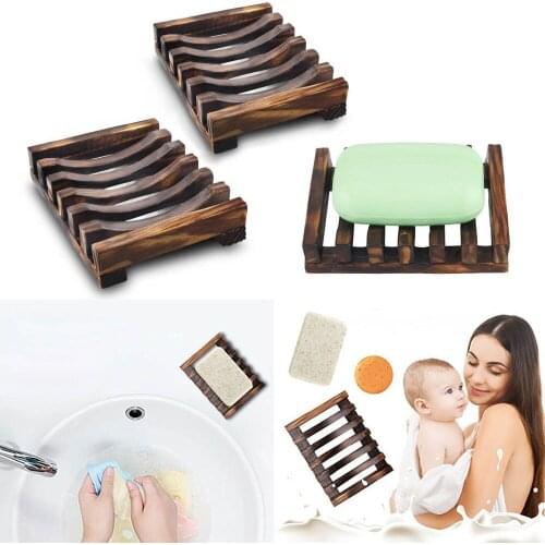 2 PCS Natural Wood Soap Holder Dish Bathroom Wooden Soap Case Holder Sink Deck Bathtub Shower Dish Soap Box Portable Dishes