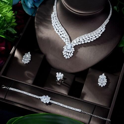 HIBRIDE New Charm Bridal Jewelry Set Wedding 4pcs Necklace Earrings Ring And Bracelet Engagement Party bijoux mariage N-924
