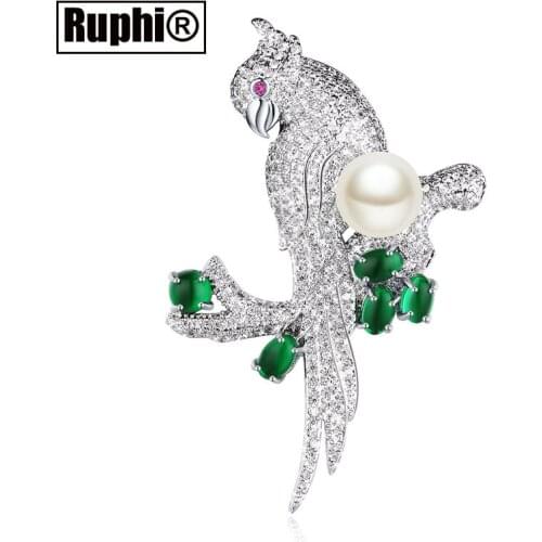 Korean Zircons Design Fashion Pearl Parrot Bird Animal Pin Brooch for Female hot selling suit ornament accessories