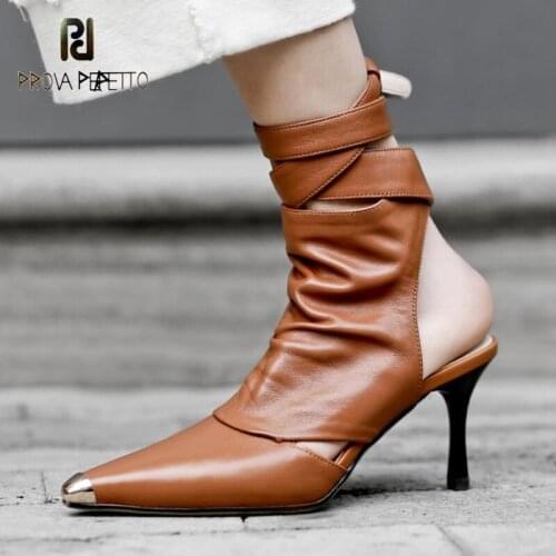 Summer New Fashion Retro Sandals Pointed Toe Metal Toe Stiletto Slingback Sandals Hollowed Out Toe Cross-tied High Heels