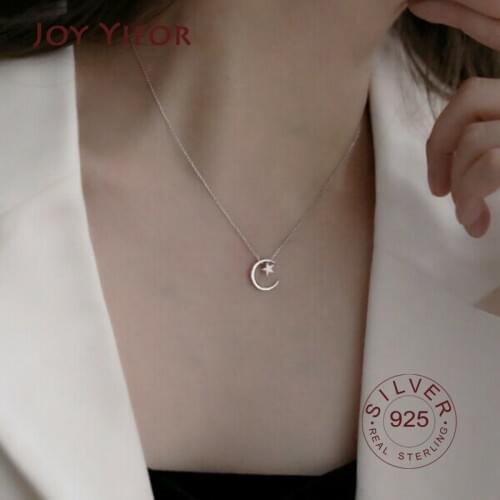 Trendy 925 Sterling Silver O-Chain Necklace for women moon star Zircon Necklace For lady Women Gift Summer Fashion fine Jewelry