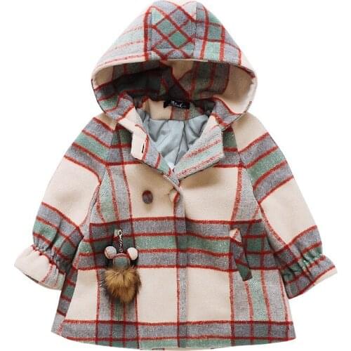 Fashion Girl Thickening Heavy Woolen Cloth Loose Coat Winter Clothes New Pattern Cotton Clip Children Tartan Overcoat