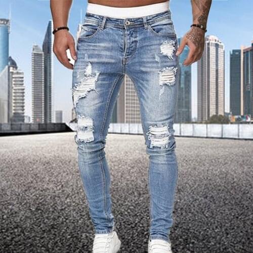 Fashion trend Mens Sweatpants Sexy Hole Jeans Pants Casual Summer Autumn Male Ripped Skinny Trousers Slim Biker denim Pants