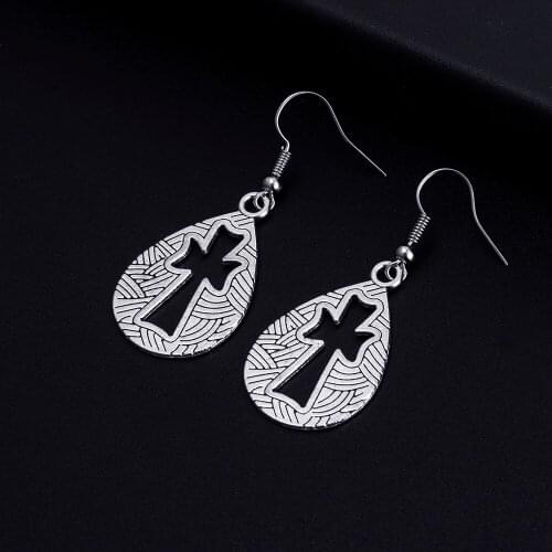 Trendy Vintage Ellipse Cross Shape Dangle Antique Color Plated Earrings for Women Girl Retro Drop Earrings Cute Earring Jewelry
