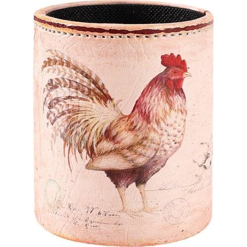 LINKWELL Farmhouse Rooster Pen Holder Stand for Pencil Cup PU Leather Desk Organizer Makeup Brush Holder Gift for Home Office