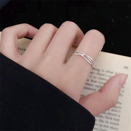 2021 New Line Cross Multi-Layer Winding Open Ring Women Girl Simple Creative Jewelry Gift One Generation Tibetan Silver J01225