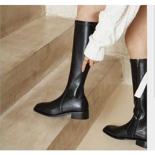 New Winter Autumn Quality Genuine Leather Boots Knee High Boots Leather Concise Female Classic High Heels Pumps Party white Shoe
