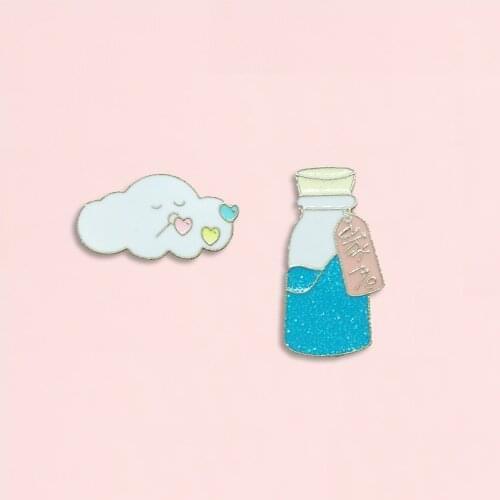New Trendy Cloud with Three Heart Drink Me Water Bottle Brooch Enamel Lapel Pin Creative gifts for men and women
