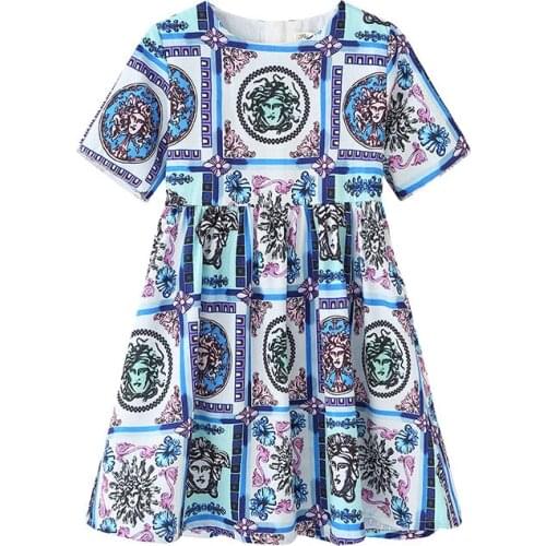 Girls Dress Children New Girls Summer Kids Dresses For Girls Floral A-Line Dress Girl Draped O-Neck Dresses