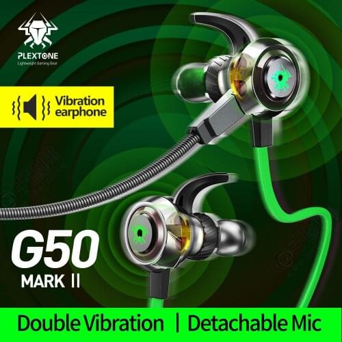 PLEXTONE G50 Vibration Earphones Gaming Headphone Stereo Earbuds PC Headset with Detachable Long Mic for PUGB,Mobile Legend