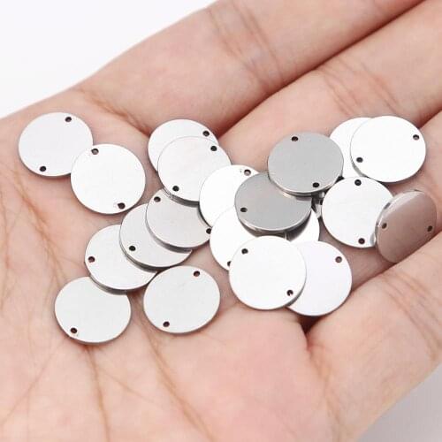 12mm/14mm/16mm Stainless Steel Flat Round Blank Tag Link Connectors for Jewelry Making, Stainless Steel Color