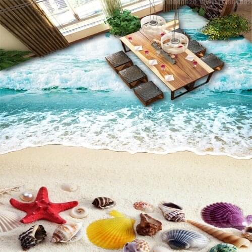 Beibehang Custom beach shells 3D Floor wall paper Sticker Hotel Bathroom 3D Self adhesive Wear Waterproof Floor Mural wallpaper